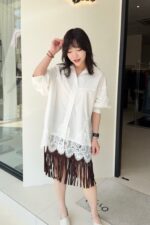 37889 FRINGED PANELED VELVET SKIRT