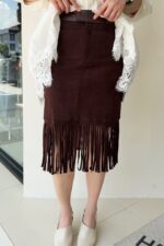37889 FRINGED PANELED VELVET SKIRT