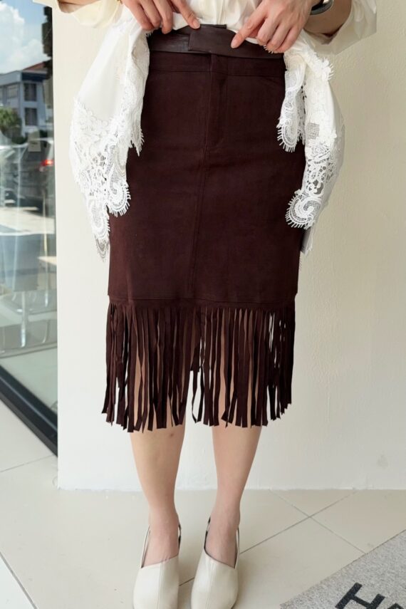 37889 FRINGED PANELED VELVET SKIRT