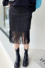37889 FRINGED PANELED VELVET SKIRT