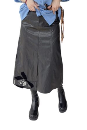 37890 LACE HOLLOW-OUT LEATHER SKIRT