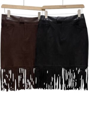 37889 FRINGED PANELED VELVET SKIRT