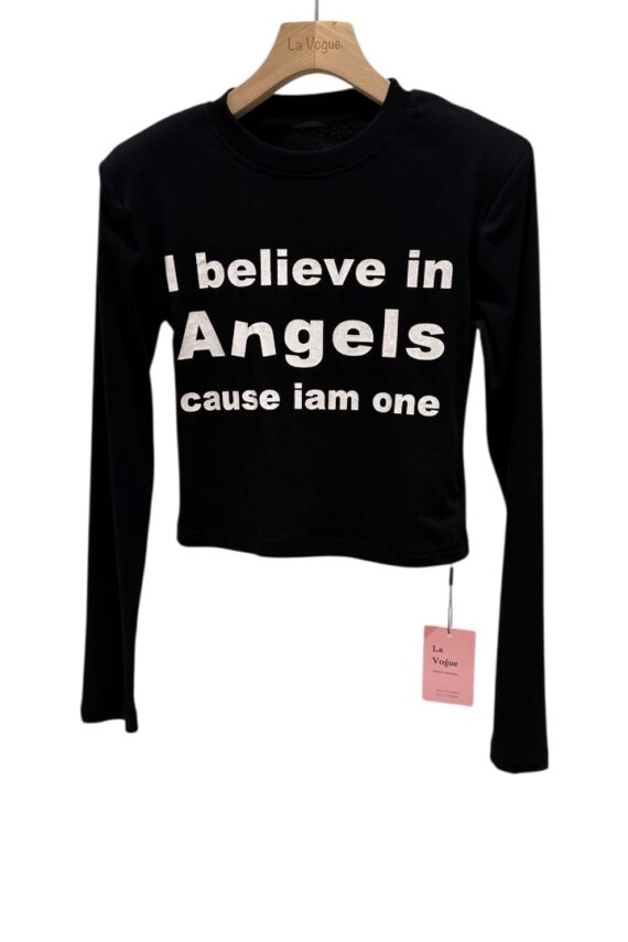 37839 CROPPED LONG-SLEEVE LETTER-PRINT TOP