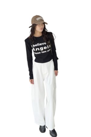 37839 CROPPED LONG-SLEEVE LETTER-PRINT TOP