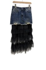 38178 LACE-PATCHWORK DENIM SKIRT
