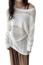 38082 KNITTED HOLLOW-OUT LONG SLEEVE TOP