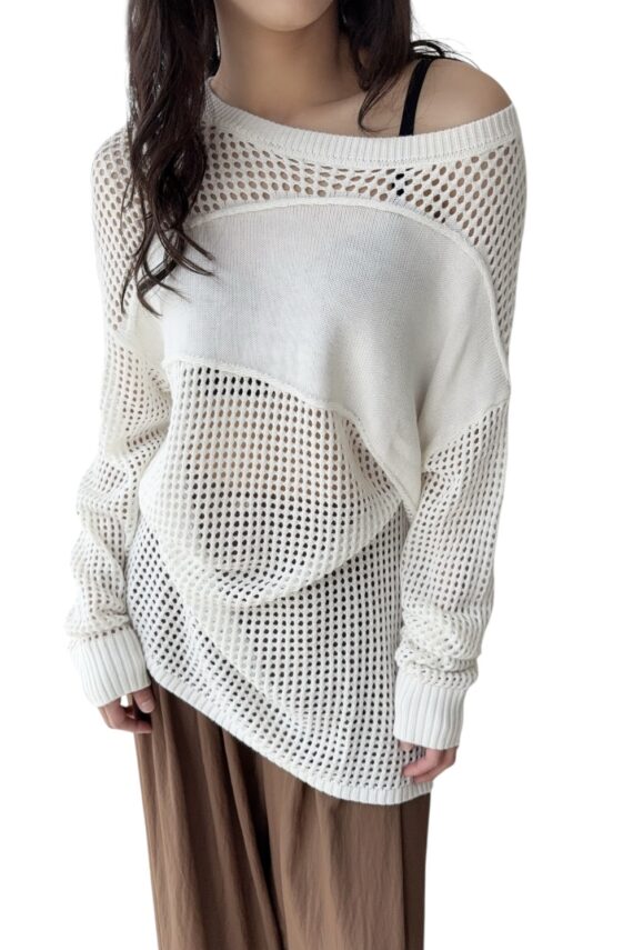 38082 KNITTED HOLLOW-OUT LONG SLEEVE TOP