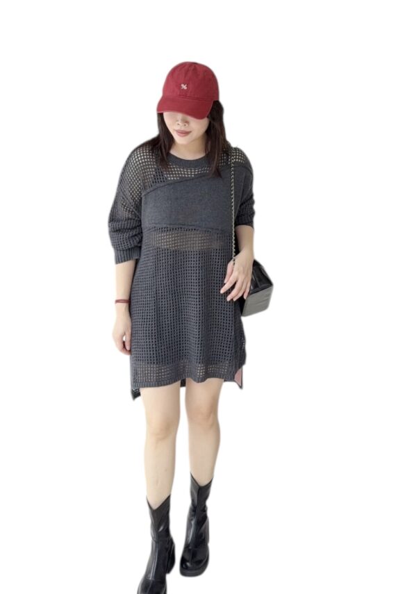 38082 KNITTED HOLLOW-OUT LONG SLEEVE TOP