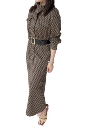 38149 PLAID LONG-SLEEVE DRESS