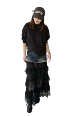 38178 LACE-PATCHWORK DENIM SKIRT