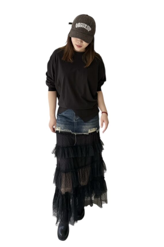 38178 LACE-PATCHWORK DENIM SKIRT