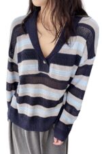38214 STRIPED COLOR-BLOCK KNIT TOP