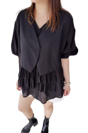 38496 FAKE TWO-PIECE LONG SLEEVE TOP