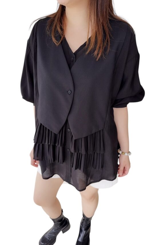 38496 FAKE TWO-PIECE LONG SLEEVE TOP