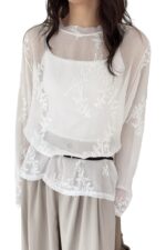 38615 MESH LACE PATCHWORK LONG SLEEVE TOP