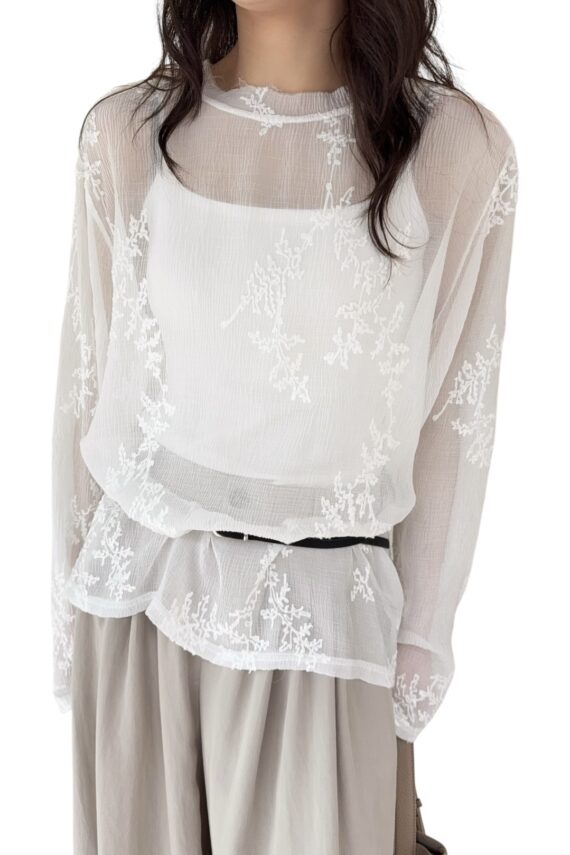 38615 MESH LACE PATCHWORK LONG SLEEVE TOP