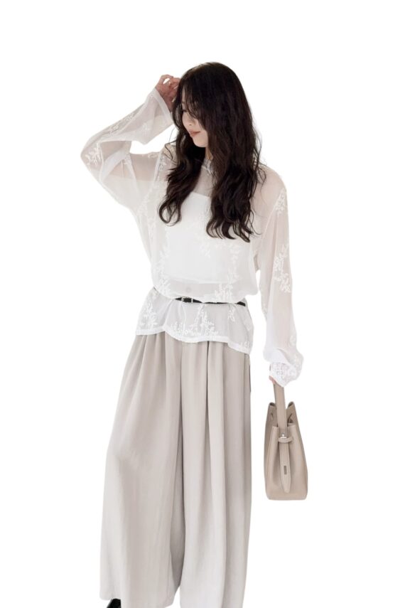 38615 MESH LACE PATCHWORK LONG SLEEVE TOP