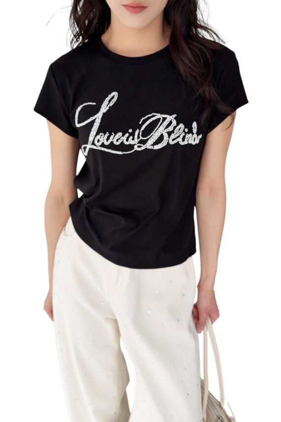38720 ROUND NECK BEADED LETTER TEE