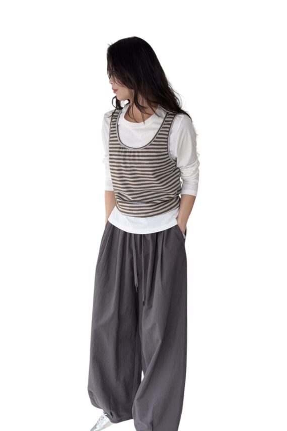 38736 ELASTIC WAIST CASUAL LONG PANTS