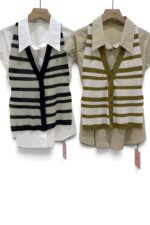 39011 SHIRT + TRIPE KNIT TOP