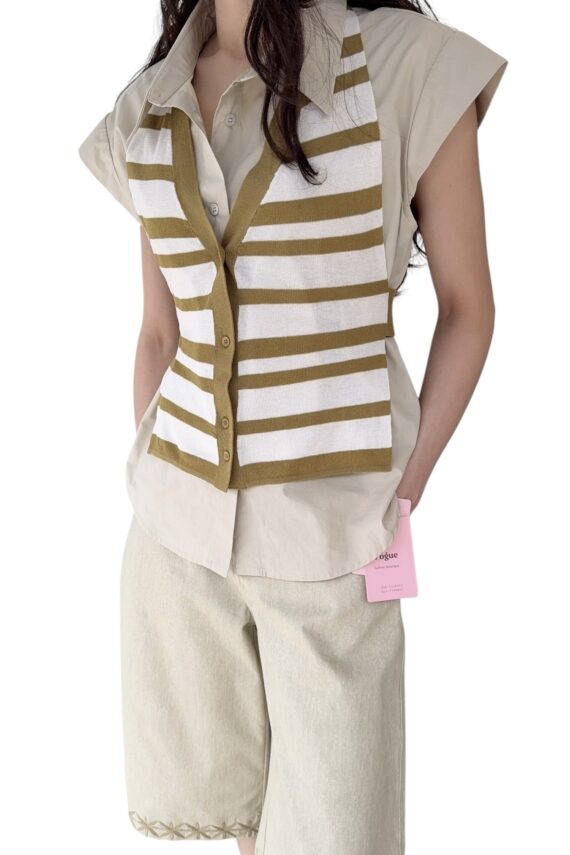 39011 SHIRT + TRIPE KNIT TOP