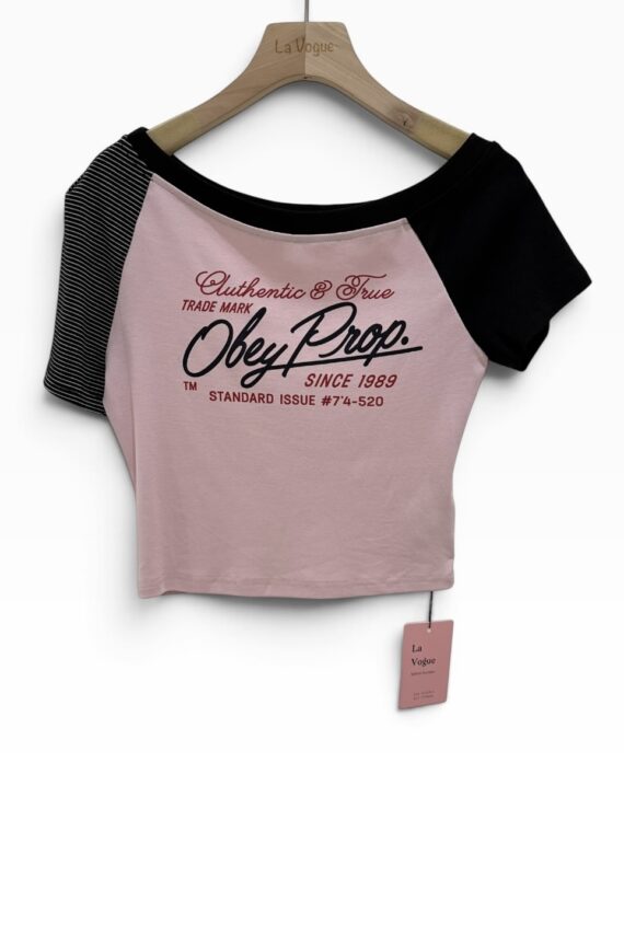 38952 ONE-SHOULDER CROPPED GRAPHIC TOP