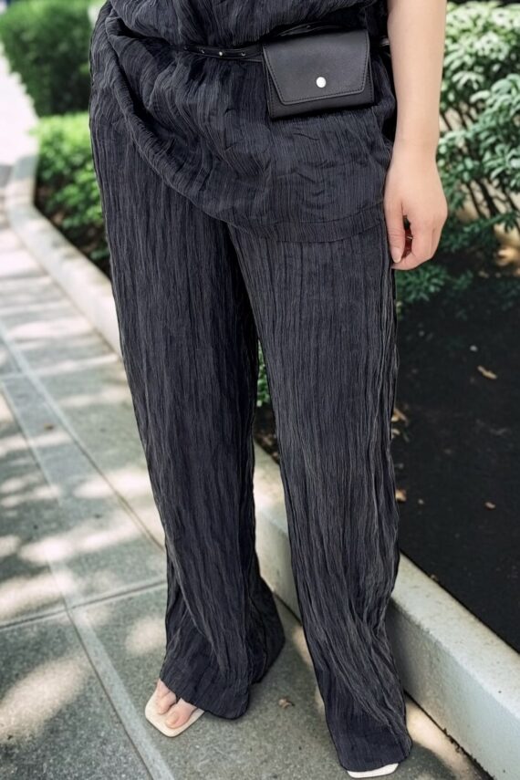 39042 PLEATED ELASTIC-WAIST LONG PANTS
