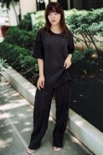 39042 PLEATED ELASTIC-WAIST LONG PANTS