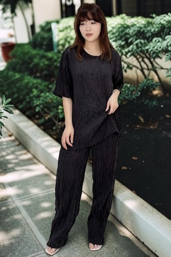 39042 PLEATED ELASTIC-WAIST LONG PANTS