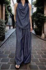 38959 SLEEVELESS COWL NECK TOP & WIDE-LEG PANTS