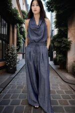 38959 SLEEVELESS COWL NECK TOP & WIDE-LEG PANTS
