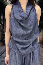 38959 SLEEVELESS COWL NECK TOP & WIDE-LEG PANTS