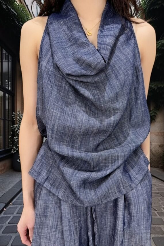 38959 SLEEVELESS COWL NECK TOP & WIDE-LEG PANTS