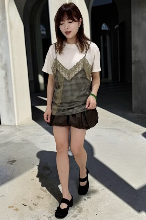 39012 FAUX-LAYERED CHECKER TEE