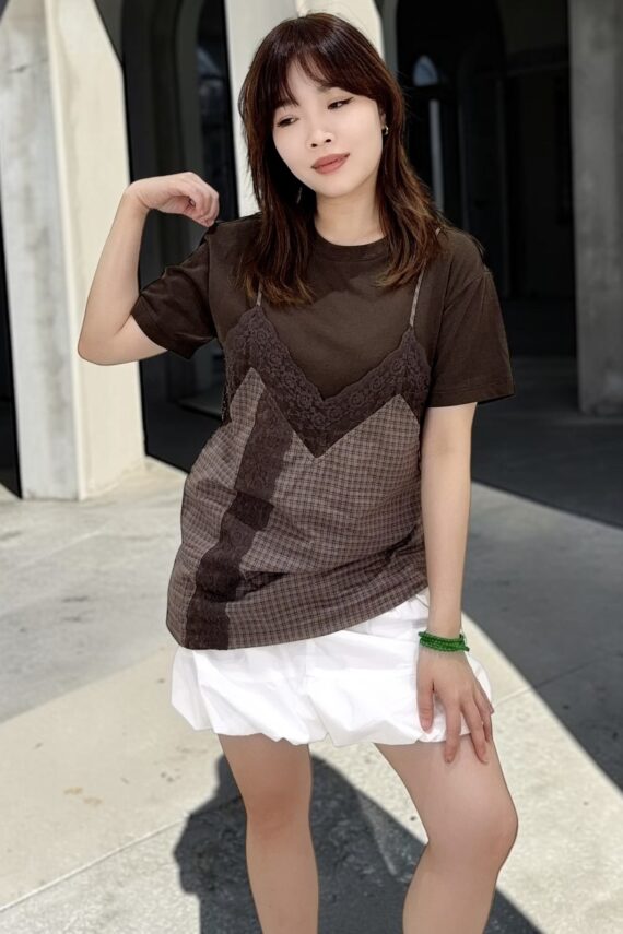 39012 FAUX-LAYERED CHECKER TEE