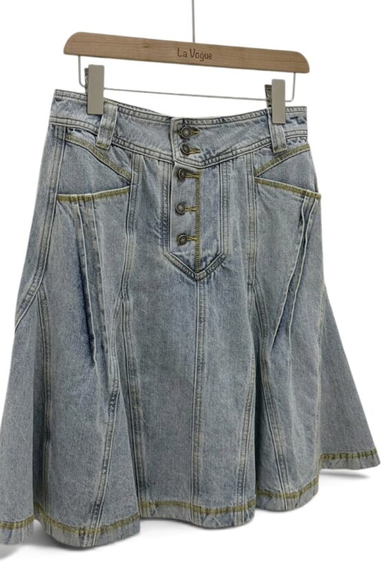 38994 DENIM A-LINE MIDI SKIRT