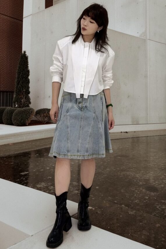 38994 DENIM A-LINE MIDI SKIRT
