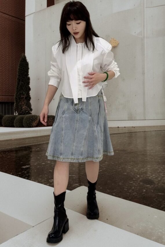 38994 DENIM A-LINE MIDI SKIRT