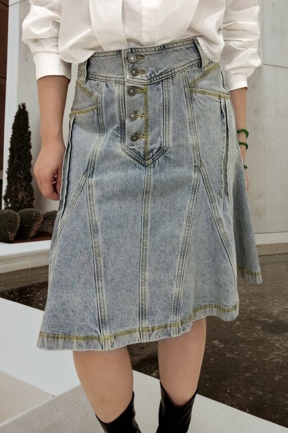 38994 DENIM A-LINE MIDI SKIRT