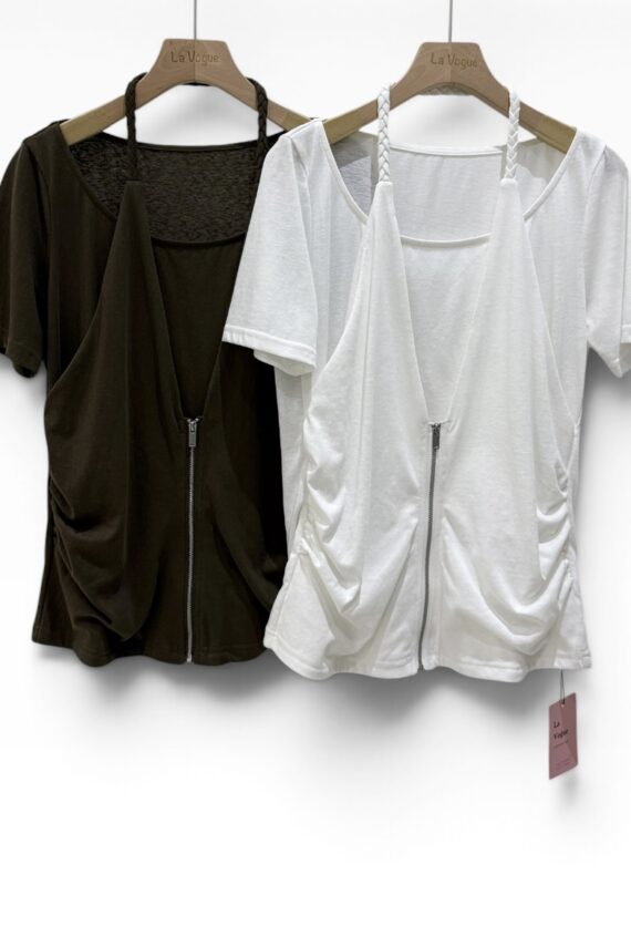 38797 FAUX YWO-PIECE HALTER NECK T-SHIRT