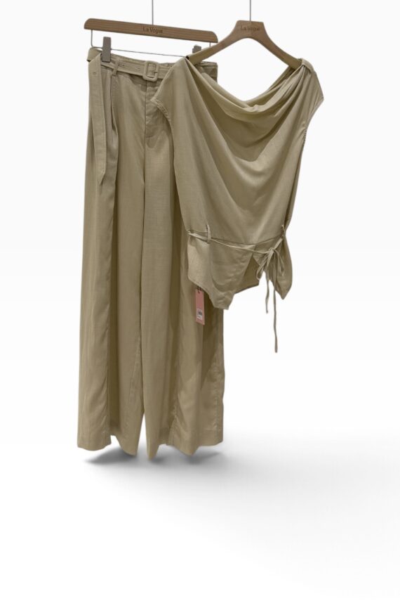 39155 LINEN OFF-SHOULDER TOP & WIDE-LEG PANTS SET