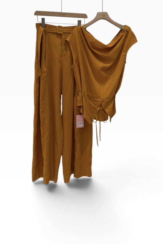 39155 LINEN OFF-SHOULDER TOP & WIDE-LEG PANTS SET