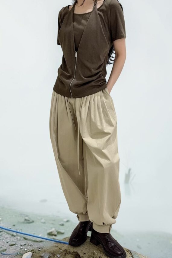 38797 FAUX YWO-PIECE HALTER NECK T-SHIRT