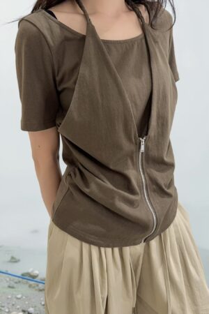 38797 FAUX YWO-PIECE HALTER NECK T-SHIRT