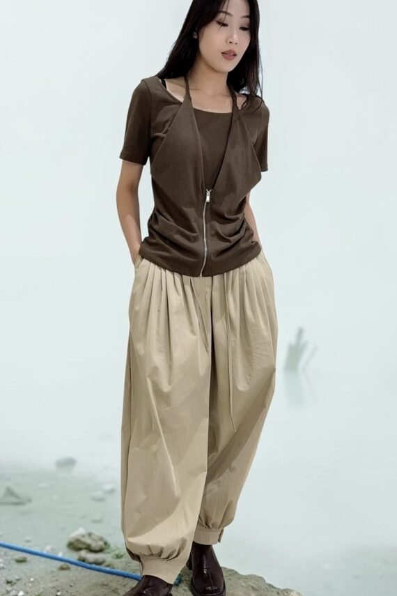 38797 FAUX YWO-PIECE HALTER NECK T-SHIRT