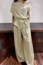 39155 LINEN OFF-SHOULDER TOP & WIDE-LEG PANTS SET