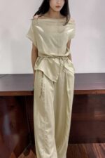 39155 LINEN OFF-SHOULDER TOP & WIDE-LEG PANTS SET