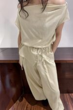 39155 LINEN OFF-SHOULDER TOP & WIDE-LEG PANTS SET