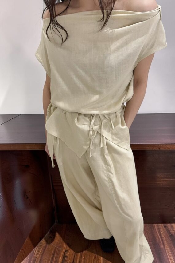 39155 LINEN OFF-SHOULDER TOP & WIDE-LEG PANTS SET