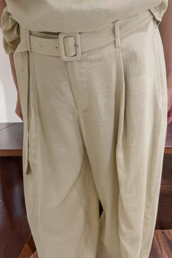 39155 LINEN OFF-SHOULDER TOP & WIDE-LEG PANTS SET